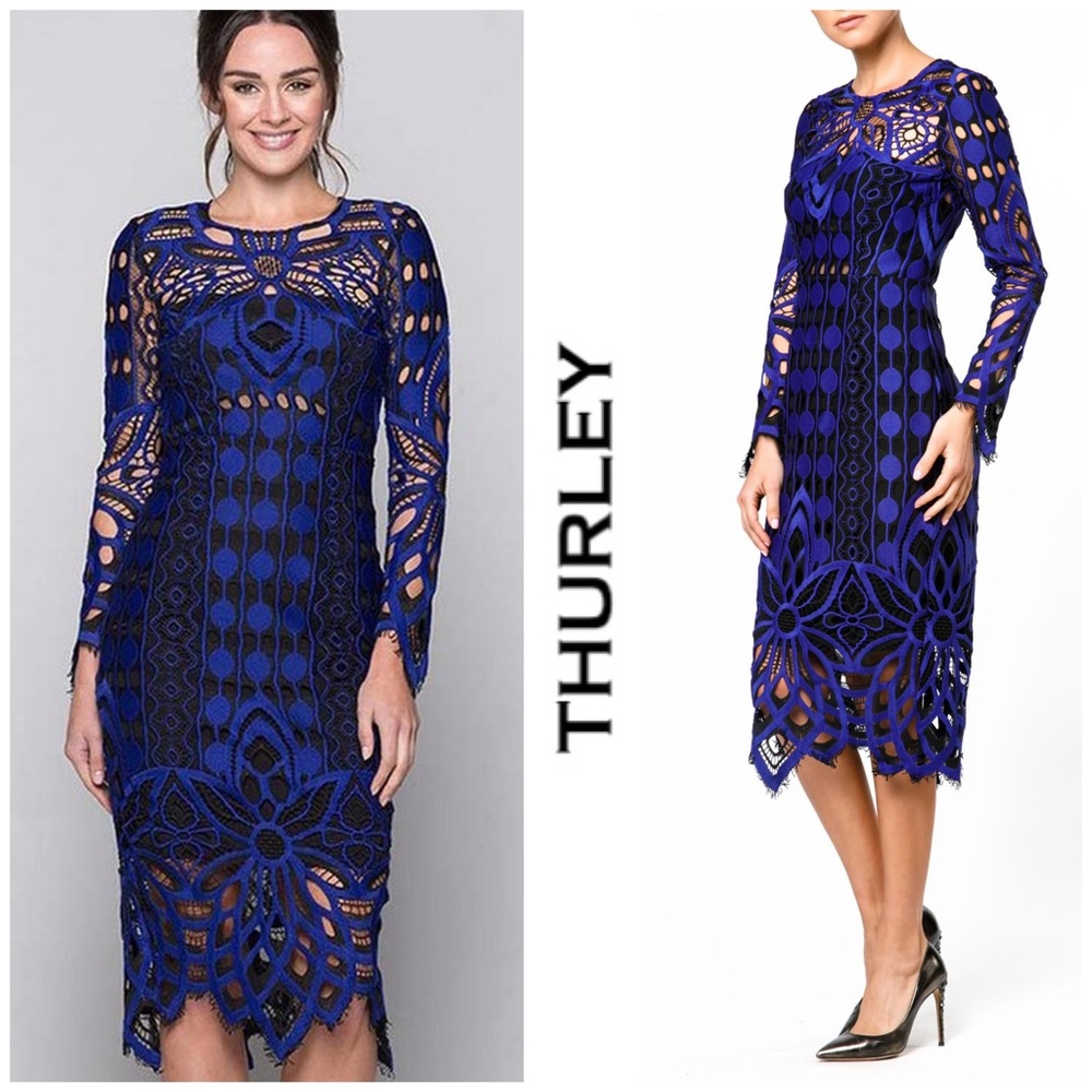 NWT Thurley Nightfall Lace Overlay Crochet Midi Sheath Dress - Picture 6 of 16